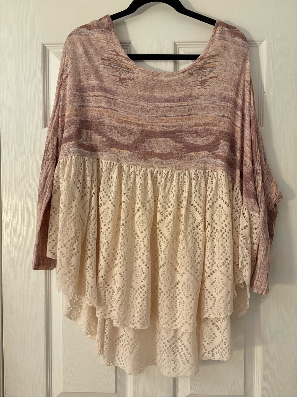 Free People Dusty Rose Knit Top with Cream Lace Peplum